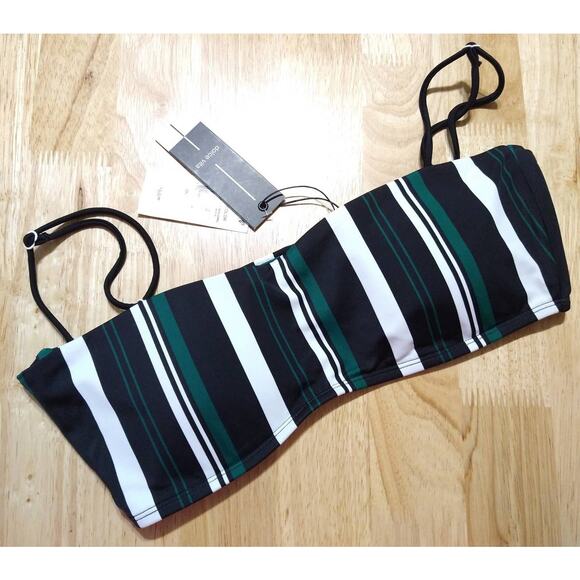 DOLCE VITA Venice Stella Black Green White Stripe Bandeaux Bikini Top Size L - Picture 4 of 8